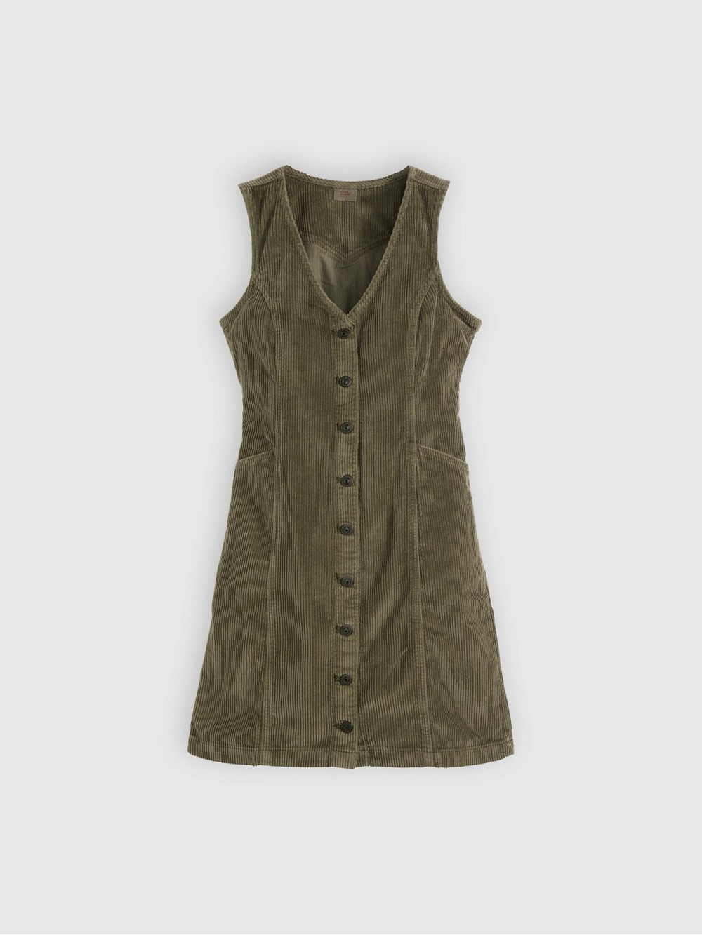 Levis Sleeveless Olive Green Corduroy Button-Front Dress